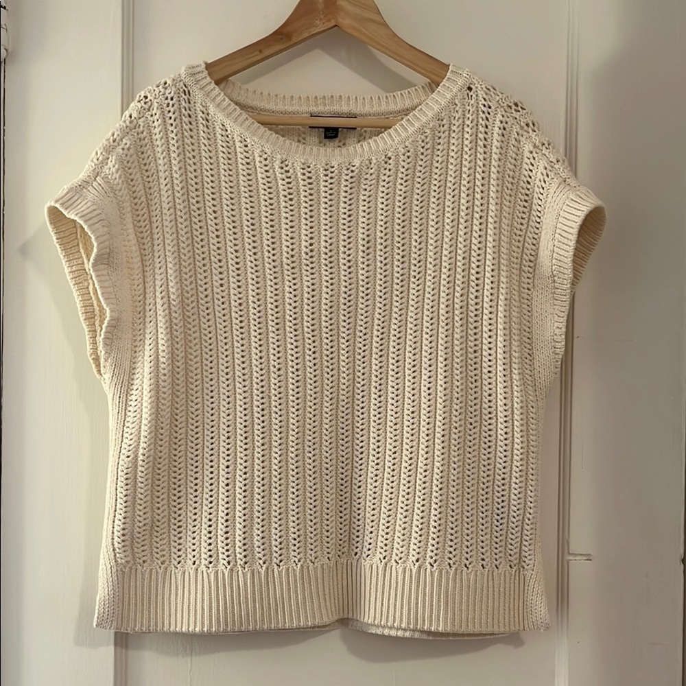 Frye Cream Knit Short Sleeve Sweater Top